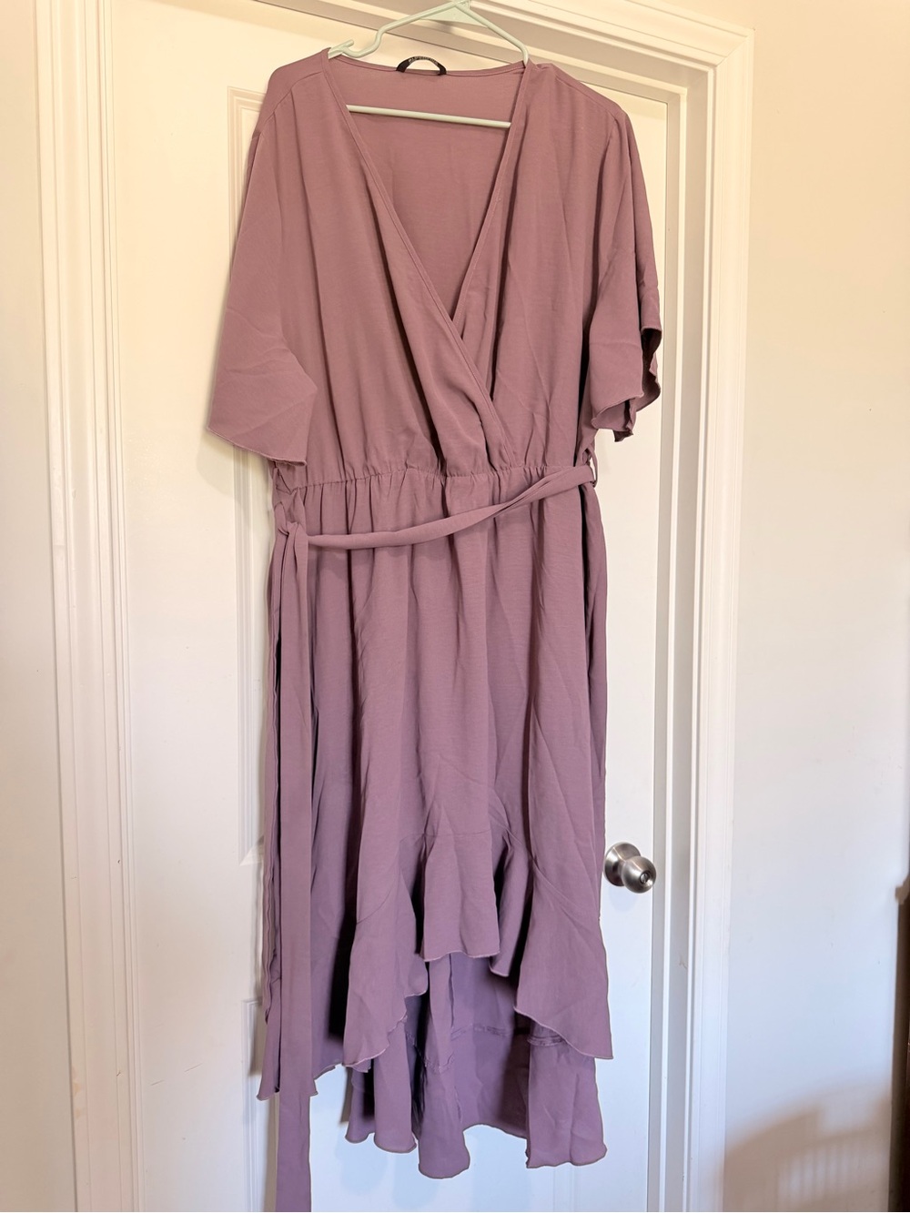 BloomChic Mauve Wrap High-Low Dress with Tie Waist